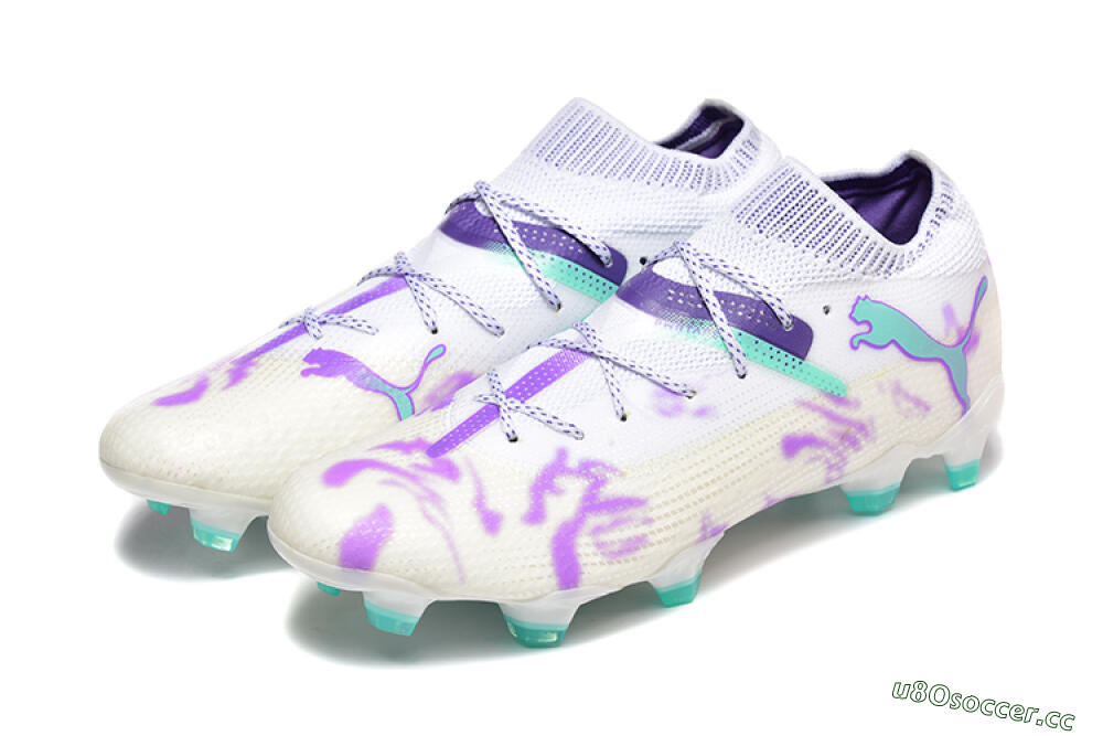 Men's Puma Future Ultimate FG Firm Ground Low-Tops Football Boots - White/Purple/Jade 5