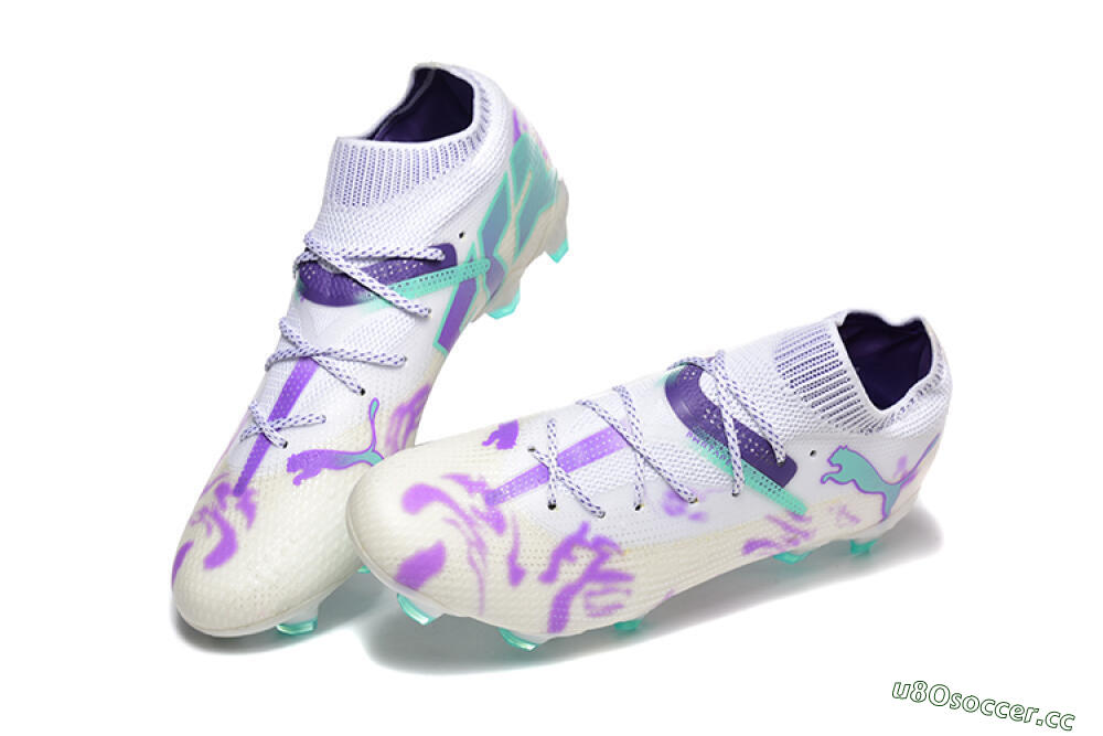 Men's Puma Future Ultimate FG Firm Ground Low-Tops Football Boots - White/Purple/Jade 6