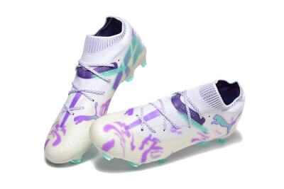 Men's Puma Future Ultimate FG Firm Ground Low-Tops Football Boots - White/Purple/Jade