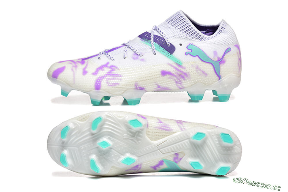 Men's Puma Future Ultimate FG Firm Ground Low-Tops Football Boots - White/Purple/Jade 1