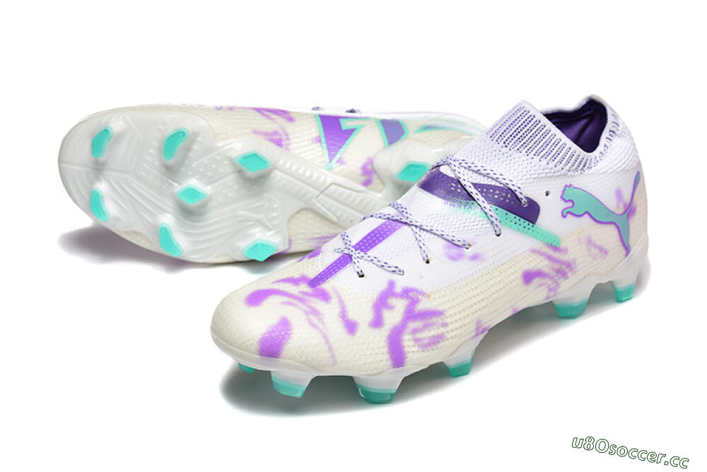 Men's Puma Future Ultimate FG Firm Ground Low-Tops Football Boots - White/Purple/Jade 3