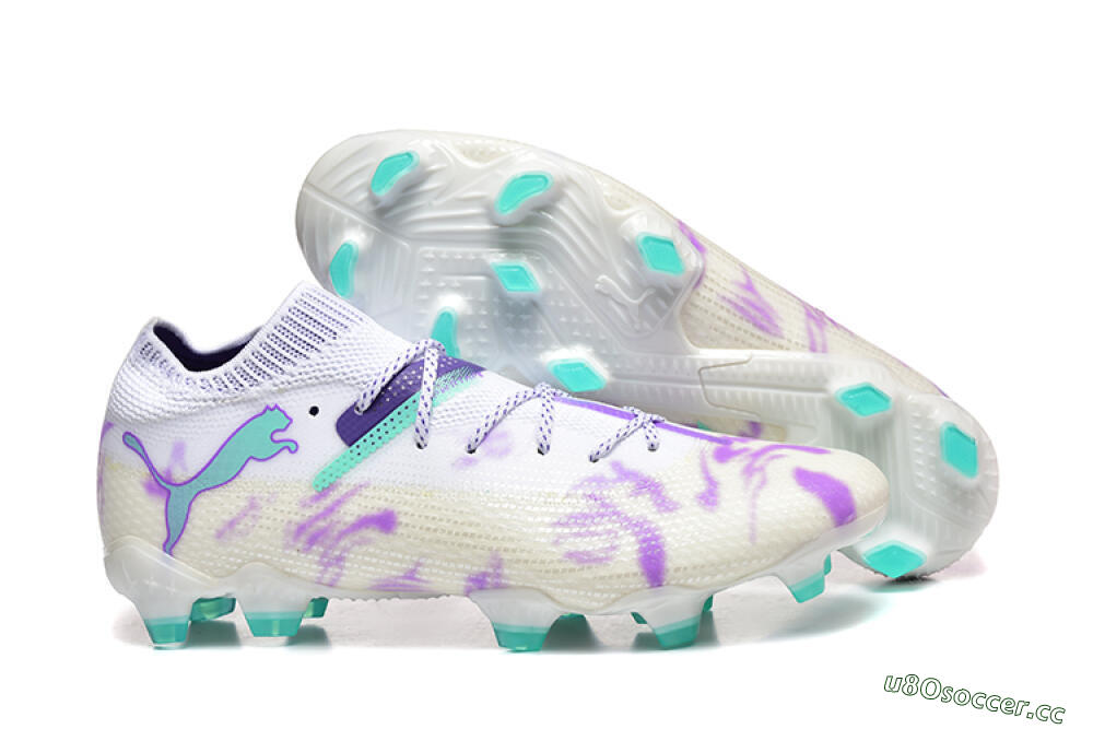 Men's Puma Future Ultimate FG Firm Ground Low-Tops Football Boots - White/Purple/Jade 2