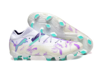 Men's Puma Future Ultimate FG Firm Ground Low-Tops Football Boots - White/Purple/Jade