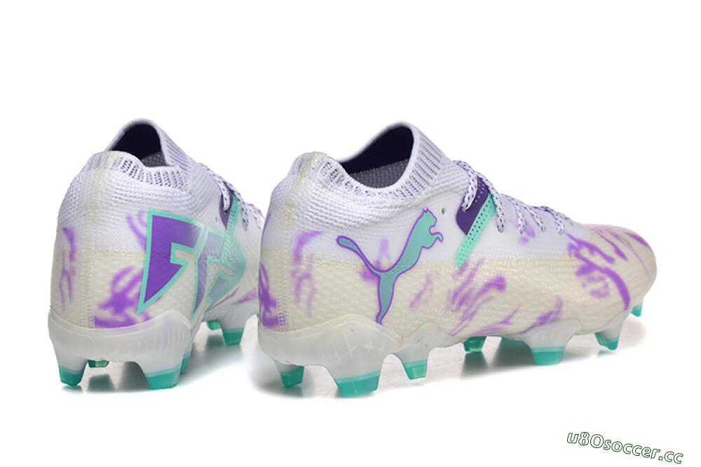 Men's Puma Future Ultimate FG Firm Ground Low-Tops Football Boots - White/Purple/Jade 9