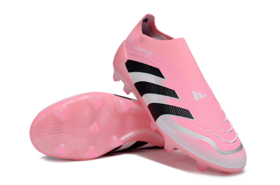 Unisex Adidas Predator 25 Elite Laceless FG Firm Ground Low-Tops Football Boots - Pink/Black/White