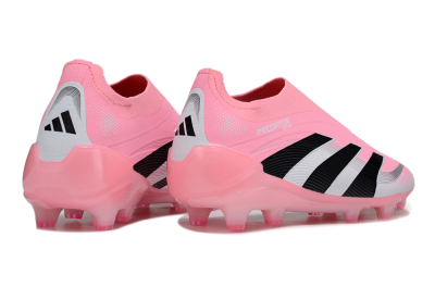 Unisex Adidas Predator 25 Elite Laceless FG Firm Ground Low-Tops Football Boots - Pink/Black/White
