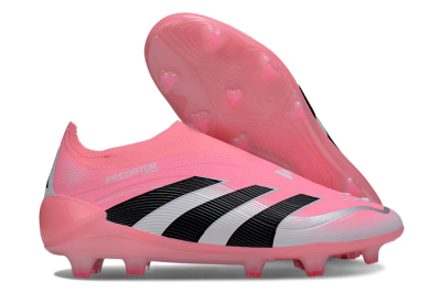 Unisex Adidas Predator 25 Elite Laceless FG Firm Ground Low-Tops Football Boots - Pink/Black/White