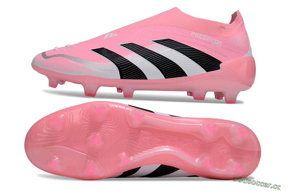 Unisex Adidas Predator 25 Elite Laceless FG Firm Ground Low-Tops Football Boots - Pink/Black/White 1