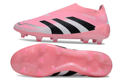 Unisex Adidas Predator 25 Elite Laceless FG Firm Ground Low-Tops Football Boots - Pink/Black/White