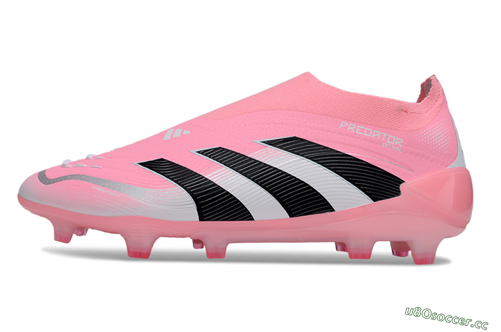 Unisex Adidas Predator 25 Elite Laceless FG Firm Ground Low-Tops Football Boots - Pink/Black/White 0
