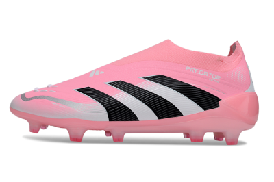 Unisex Adidas Predator 25 Elite Laceless FG Firm Ground Low-Tops Football Boots - Pink/Black/White