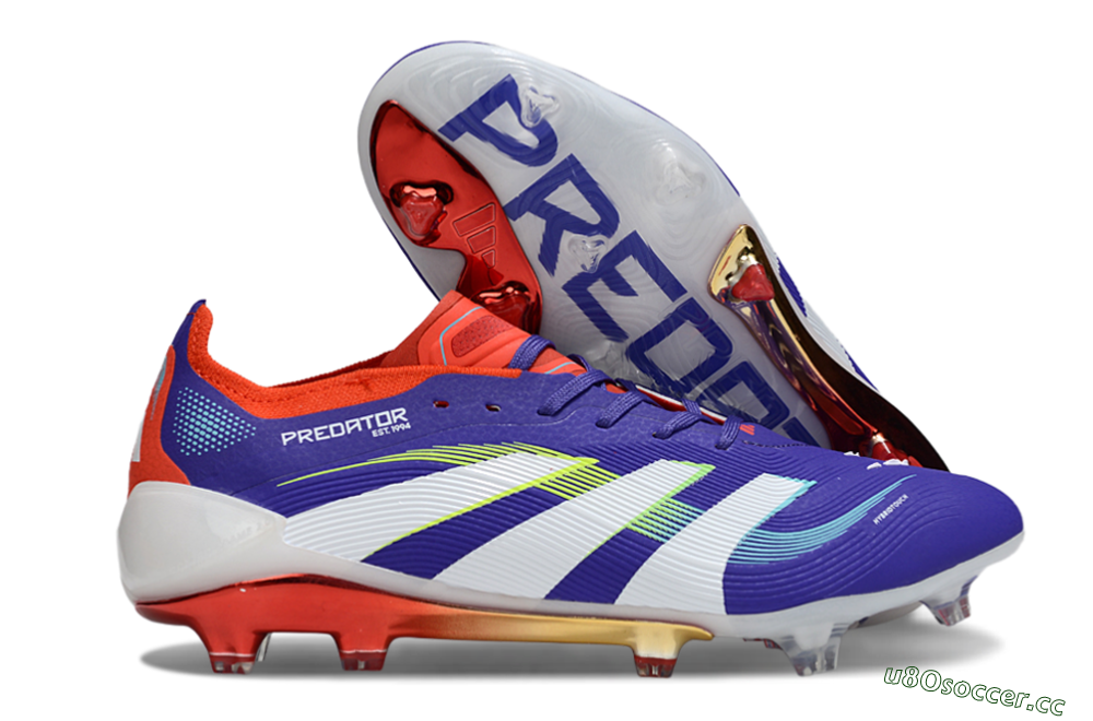 Unisex Adidas Predator 25 Elite FG Firm Ground Low-Tops Football Boots - Blue/White/Red 2
