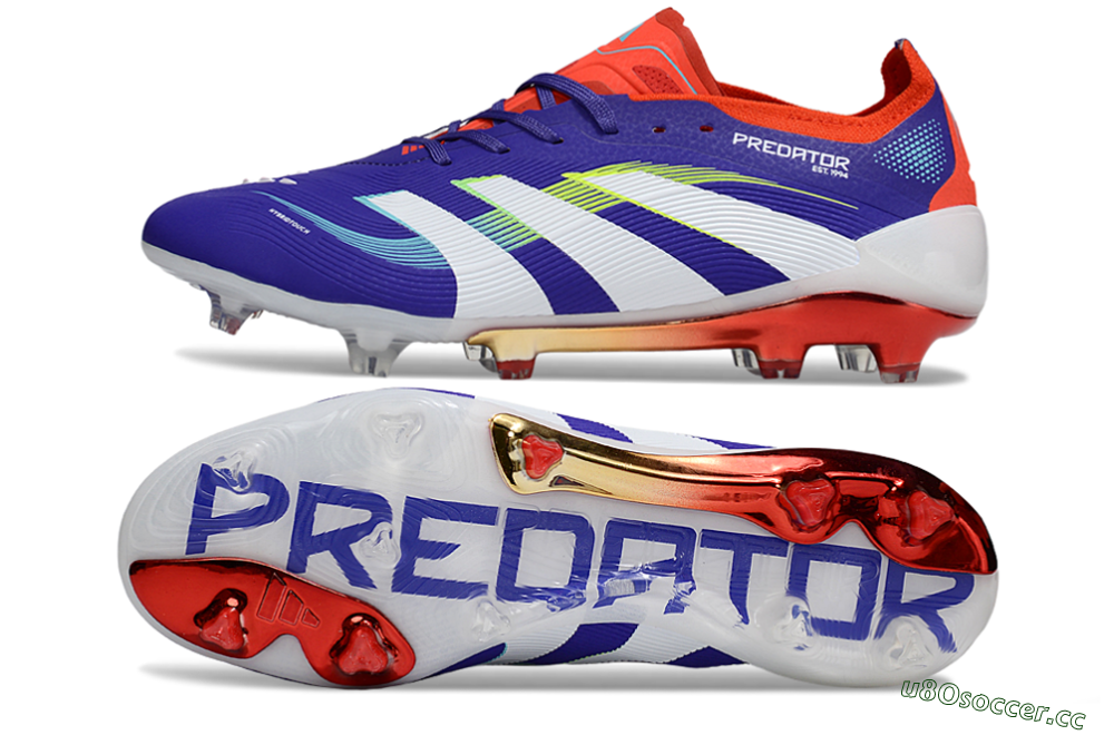 Unisex Adidas Predator 25 Elite FG Firm Ground Low-Tops Football Boots - Blue/White/Red 1
