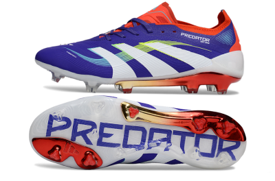 Unisex Adidas Predator 25 Elite FG Firm Ground Low-Tops Football Boots - Blue/White/Red