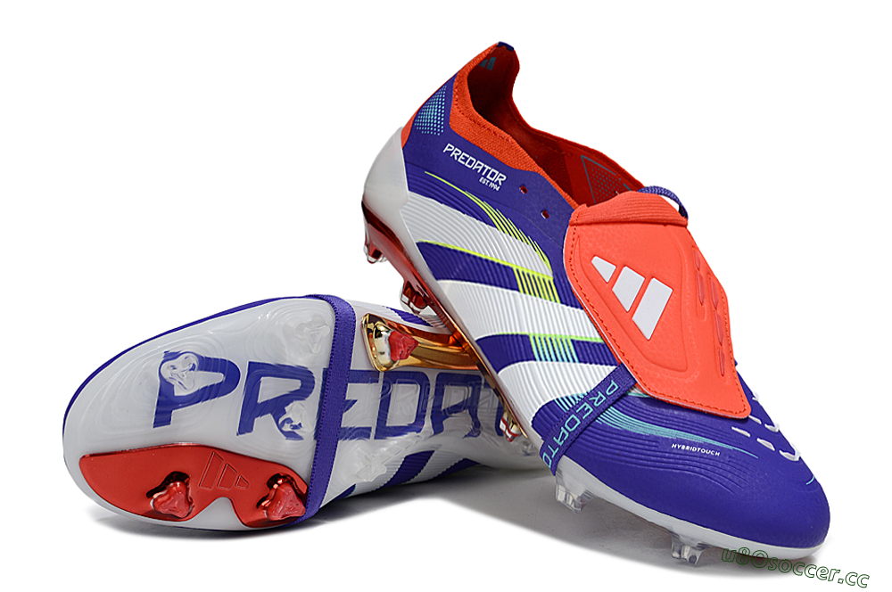 Unisex Adidas Predator 25 Elite Foldover Tongue FG Firm Ground Low-Tops Football Boots - Blue/White/Red 3