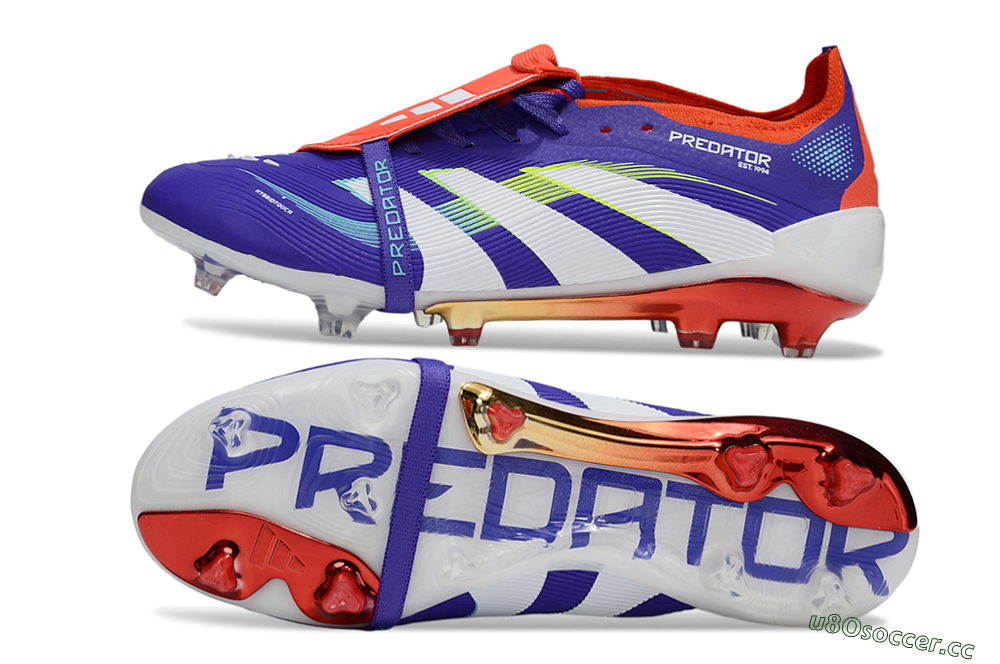 Unisex Adidas Predator 25 Elite Foldover Tongue FG Firm Ground Low-Tops Football Boots - Blue/White/Red 1