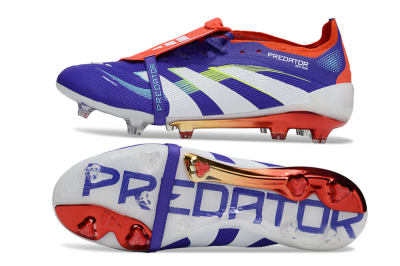 Unisex Adidas Predator 25 Elite Foldover Tongue FG Firm Ground Low-Tops Football Boots - Blue/White/Red