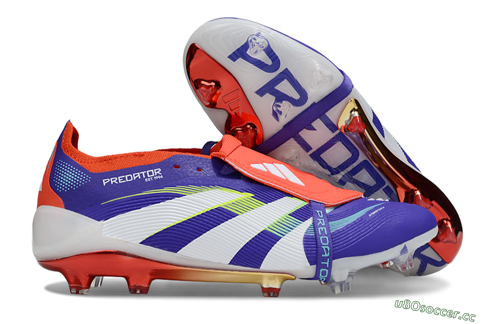 Unisex Adidas Predator 25 Elite Foldover Tongue FG Firm Ground Low-Tops Football Boots - Blue/White/Red 2