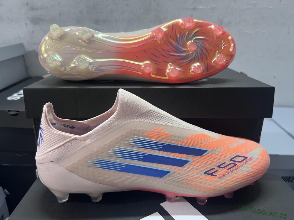 Men's Adidas F50 Elite Laceless FG Firm Ground Low-Tops Football Boots - Pink/Blue/Gold