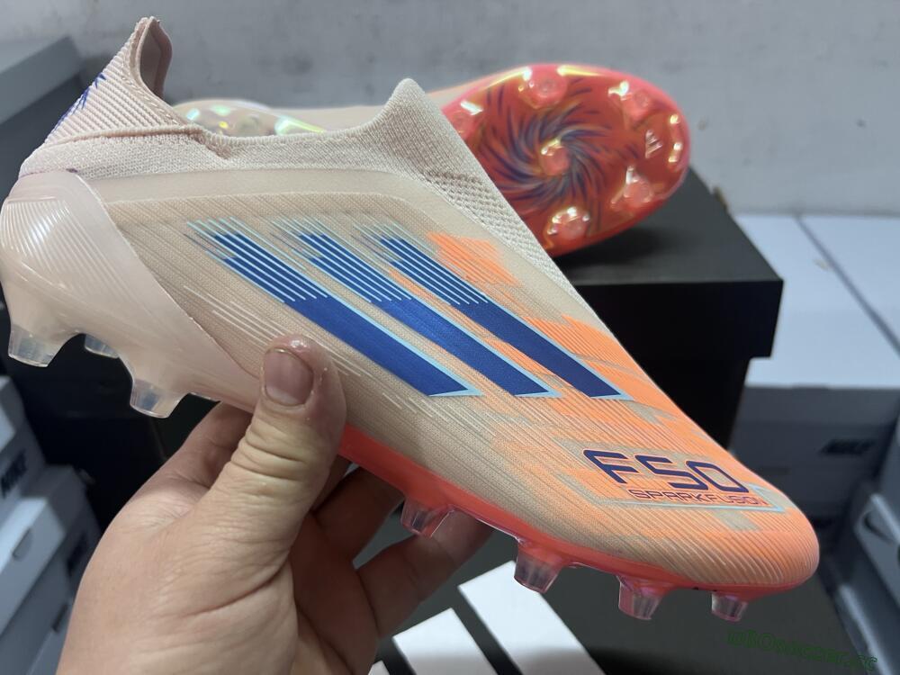 Men's Adidas F50 Elite Laceless FG Firm Ground Low-Tops Football Boots - Pink/Blue/Gold