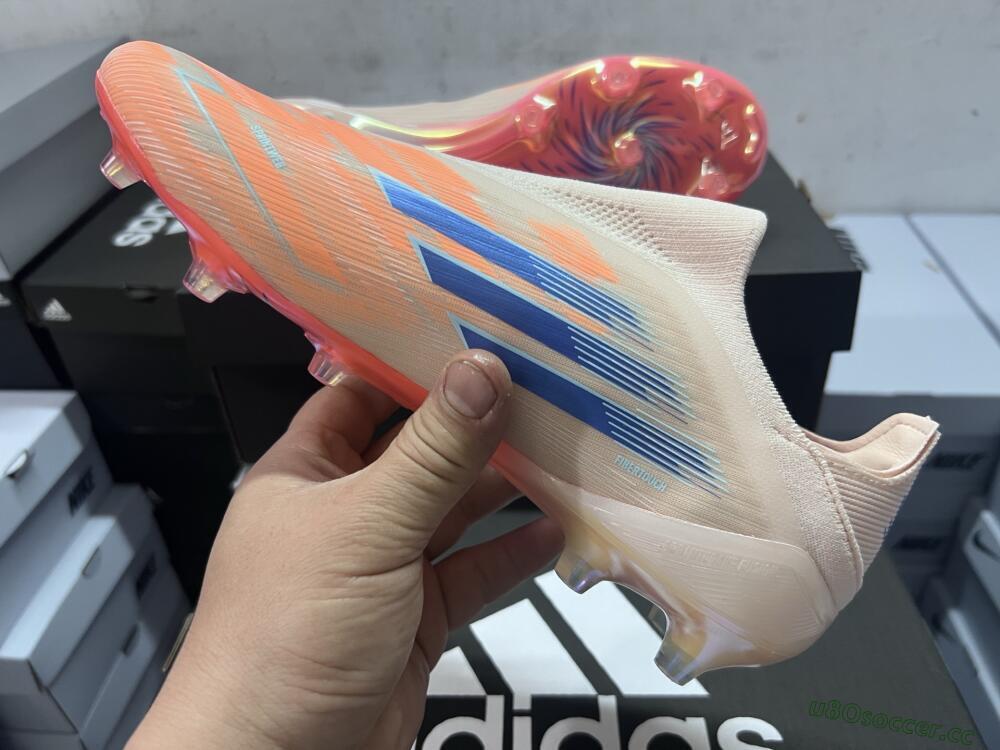 Men's Adidas F50 Elite Laceless FG Firm Ground Low-Tops Football Boots - Pink/Blue/Gold