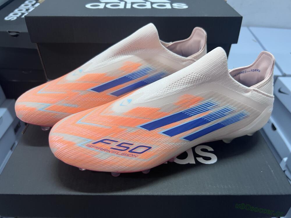 Men's Adidas F50 Elite Laceless FG Firm Ground Low-Tops Football Boots - Pink/Blue/Gold