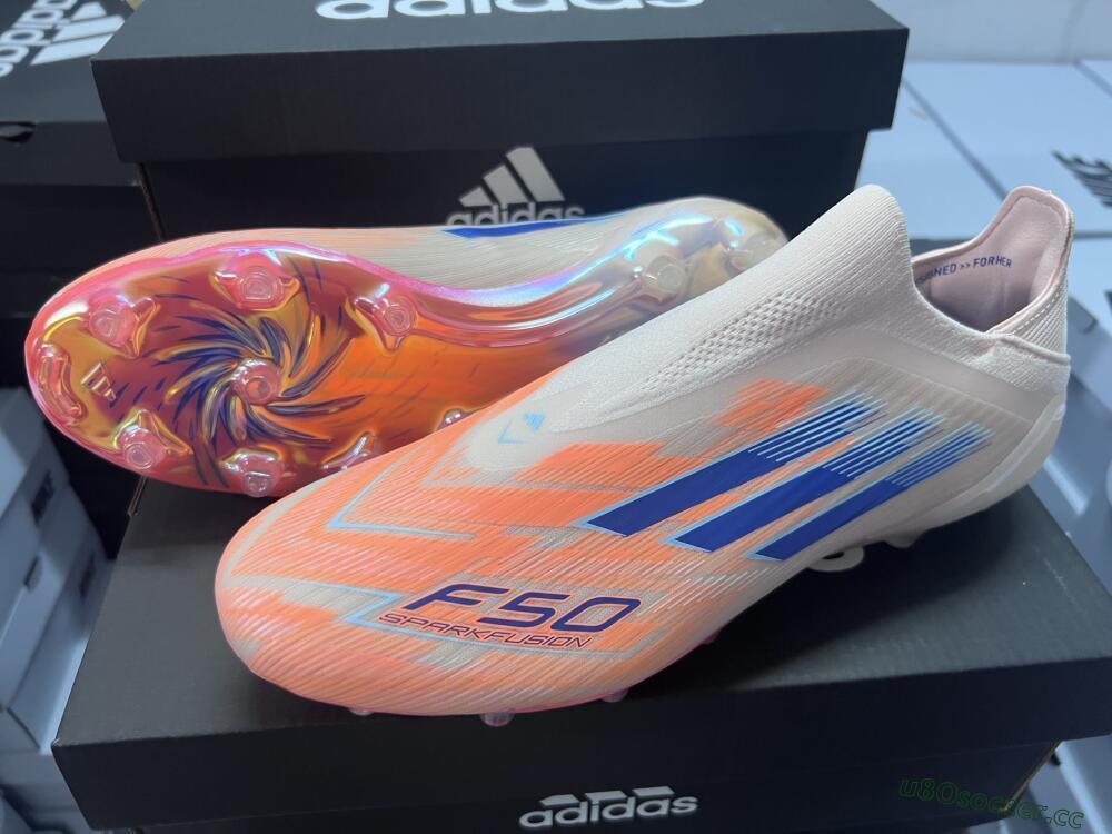 Men's Adidas F50 Elite Laceless FG Firm Ground Low-Tops Football Boots - Pink/Blue/Gold