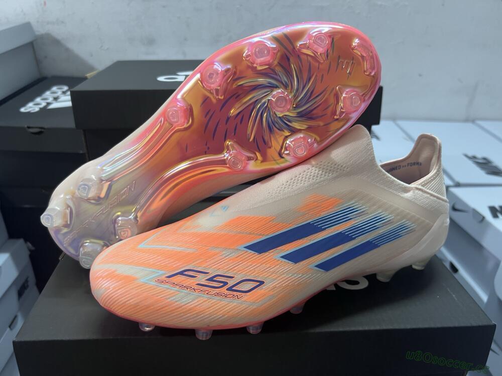 Men's Adidas F50 Elite Laceless FG Firm Ground Low-Tops Football Boots - Pink/Blue/Gold