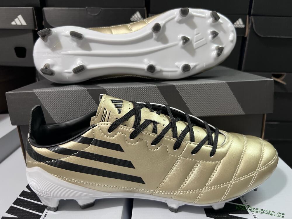 Men's Adidas F50 Elite FG Firm Ground Low-Tops Football Boots - Gold/Black/White