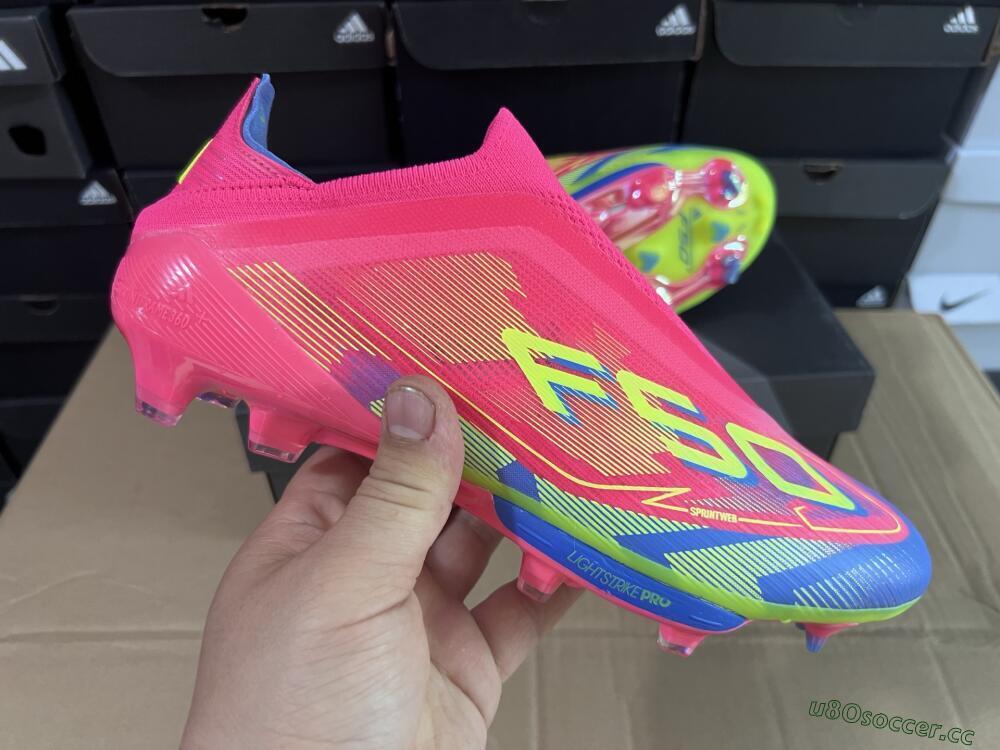 Unisex Adidas F50+ Elite Laceless FG Firm Ground Low-Tops Football Boots - Red/Yellow/Blue