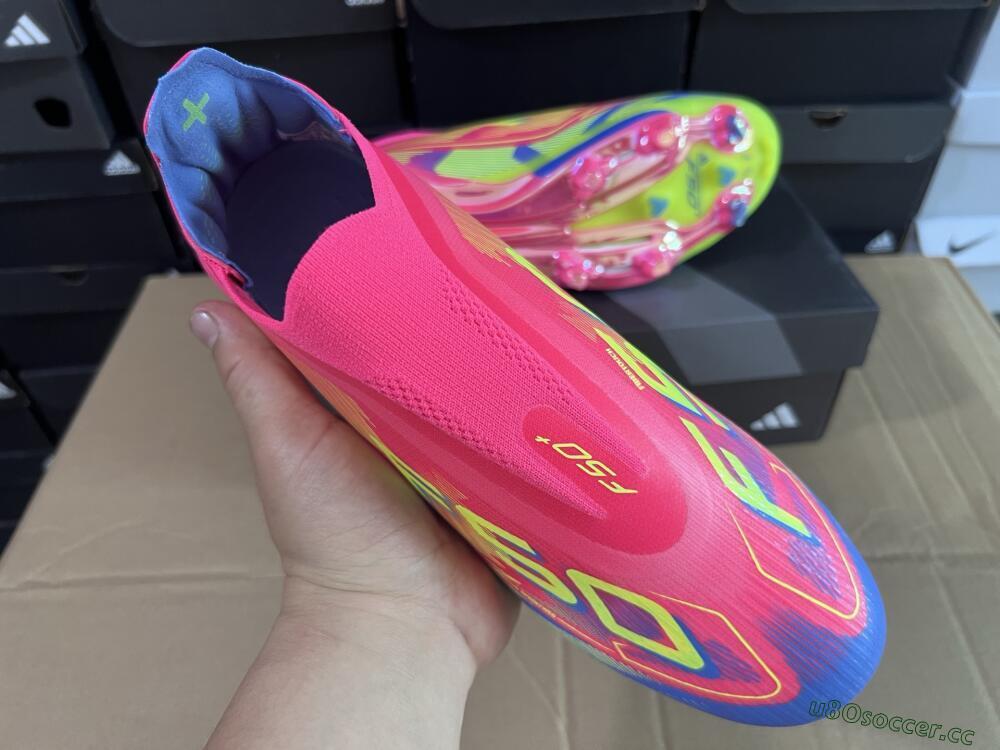 Unisex Adidas F50+ Elite Laceless FG Firm Ground Low-Tops Football Boots - Red/Yellow/Blue