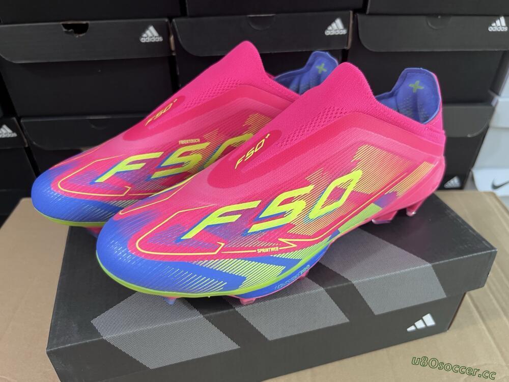 Unisex Adidas F50+ Elite Laceless FG Firm Ground Low-Tops Football Boots - Red/Yellow/Blue