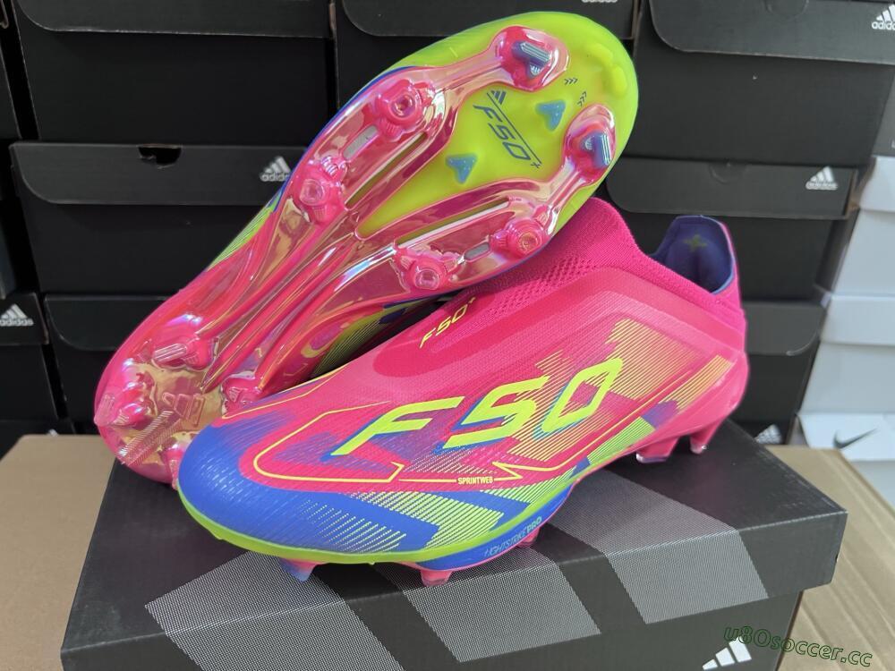 Unisex Adidas F50+ Elite Laceless FG Firm Ground Low-Tops Football Boots - Red/Yellow/Blue
