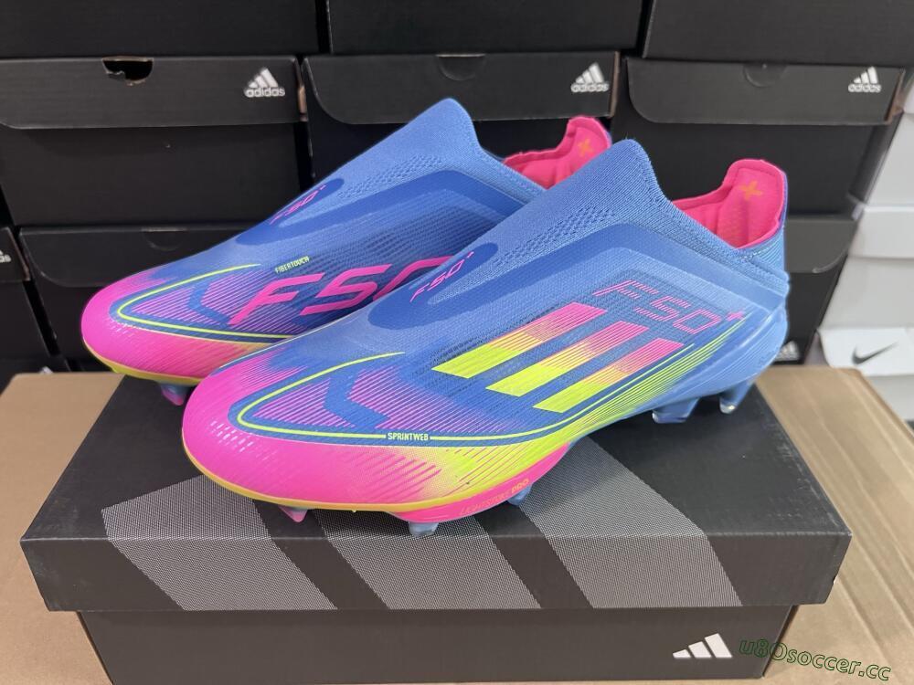 Unisex Adidas F50+ Elite Laceless FG Firm Ground Low-Tops Football Boots - Blue/Yellow/Pink