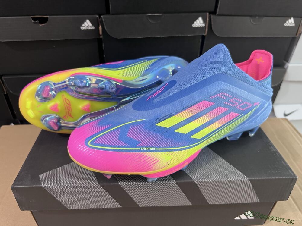 Unisex Adidas F50+ Elite Laceless FG Firm Ground Low-Tops Football Boots - Blue/Yellow/Pink