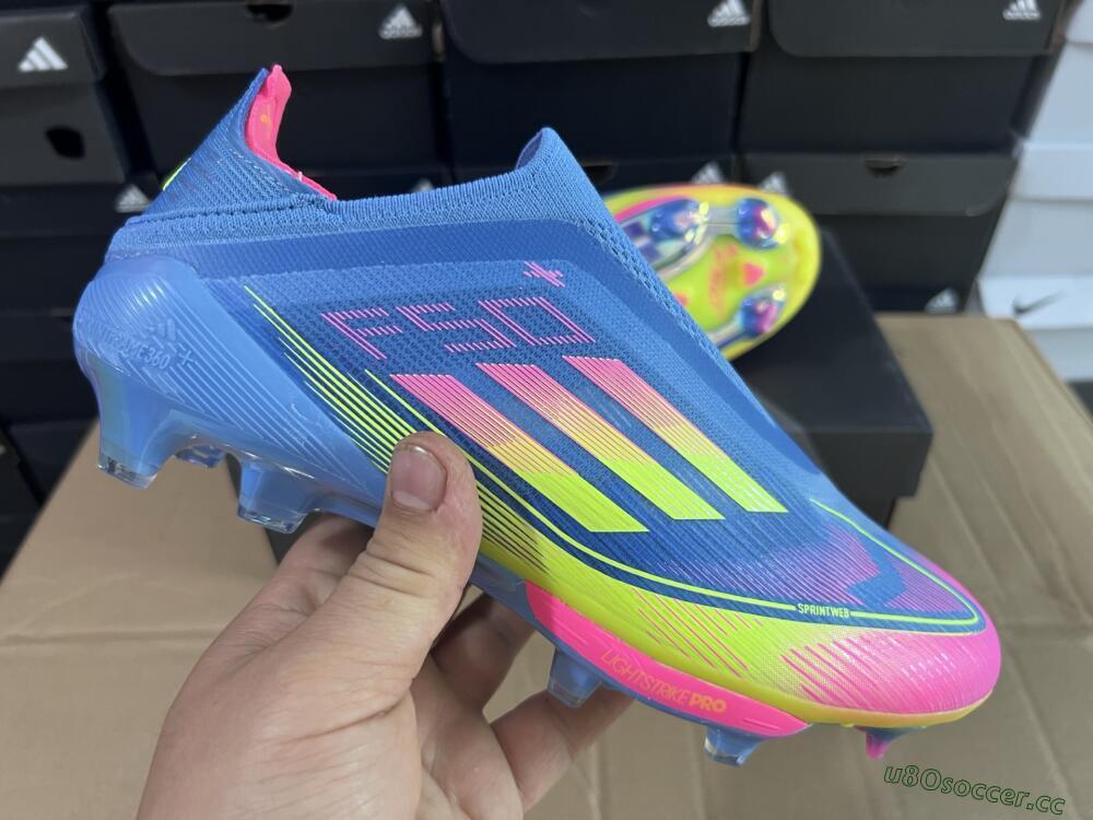 Unisex Adidas F50+ Elite Laceless FG Firm Ground Low-Tops Football Boots - Blue/Yellow/Pink