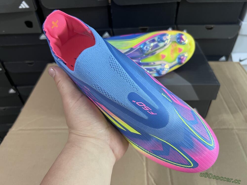Unisex Adidas F50+ Elite Laceless FG Firm Ground Low-Tops Football Boots - Blue/Yellow/Pink