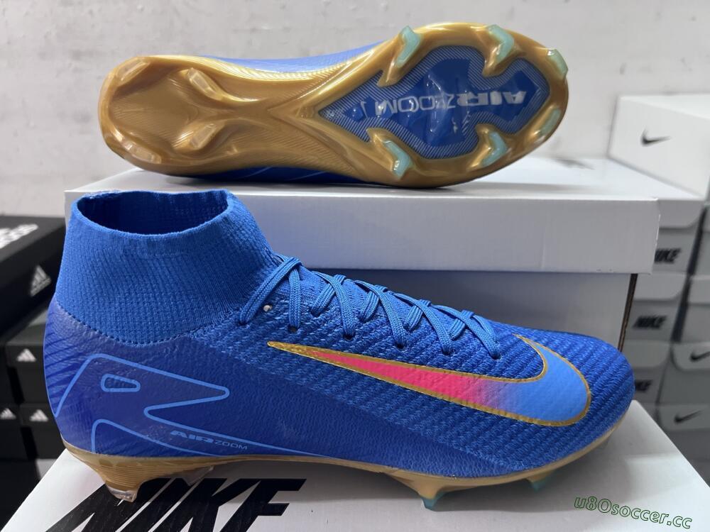 Men's Nike Air Zoom Mercurial Superfly 10 Elite FG Firm Ground High-Tops Football Boots - Blue/Gold/Pink