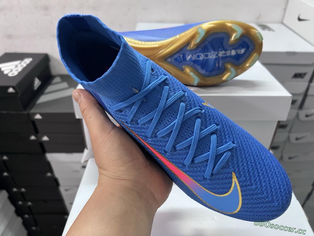 Men's Nike Air Zoom Mercurial Superfly 10 Elite FG Firm Ground High-Tops Football Boots - Blue/Gold/Pink