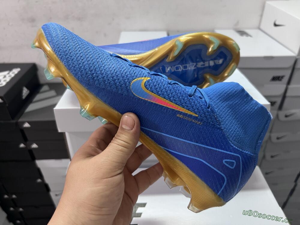 Men's Nike Air Zoom Mercurial Superfly 10 Elite FG Firm Ground High-Tops Football Boots - Blue/Gold/Pink
