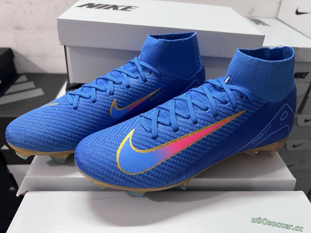 Men's Nike Air Zoom Mercurial Superfly 10 Elite FG Firm Ground High-Tops Football Boots - Blue/Gold/Pink