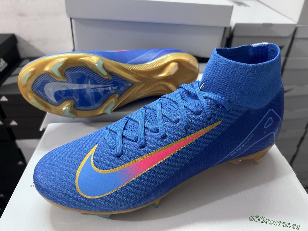 Men's Nike Air Zoom Mercurial Superfly 10 Elite FG Firm Ground High-Tops Football Boots - Blue/Gold/Pink