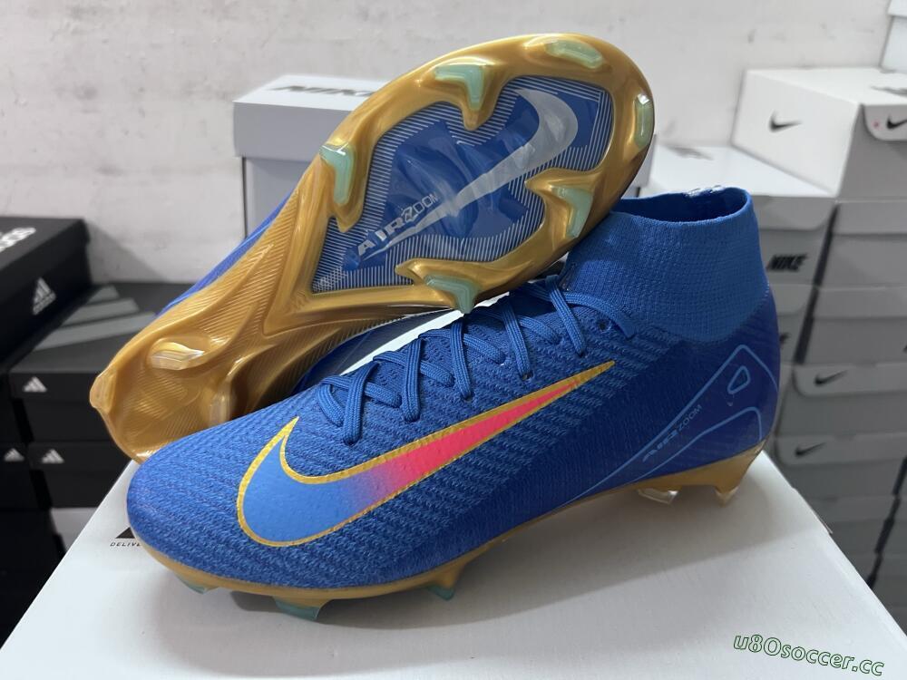 Men's Nike Air Zoom Mercurial Superfly 10 Elite FG Firm Ground High-Tops Football Boots - Blue/Gold/Pink