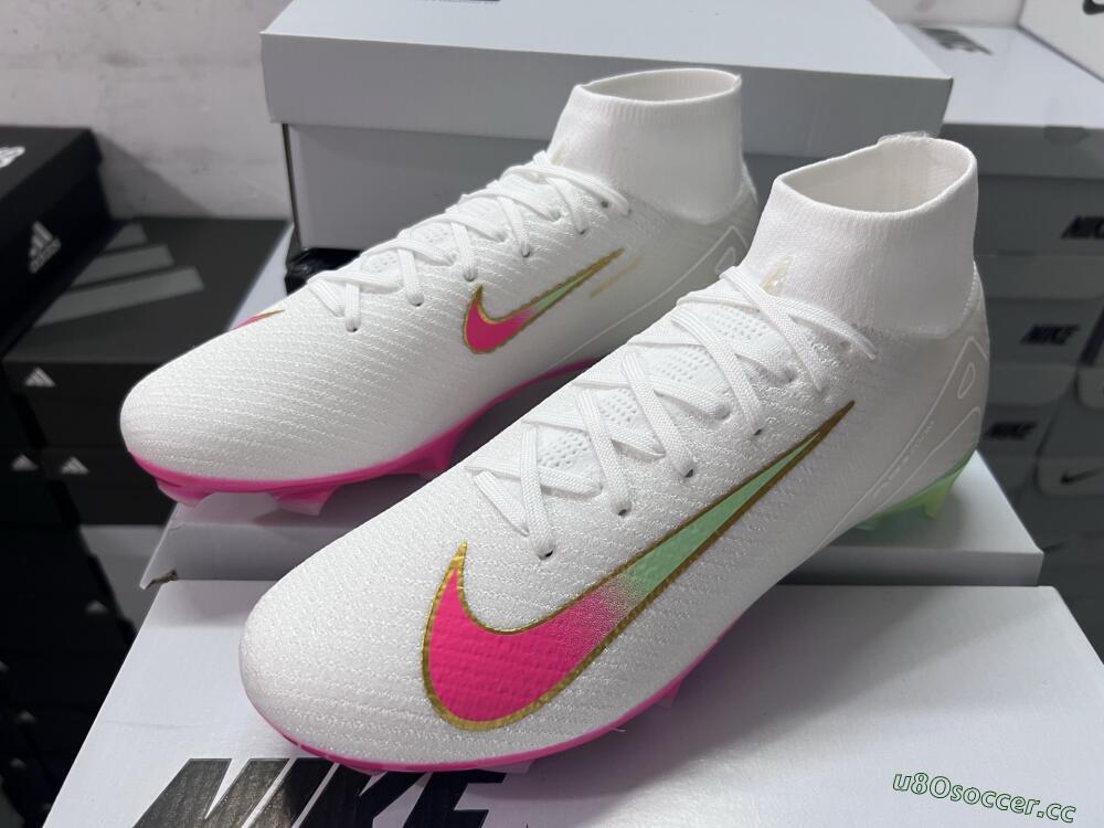 Unisex Nike Air Zoom Mercurial Superfly 10 Elite FG Firm Ground High-Tops Football Boots - White/Red/Gold