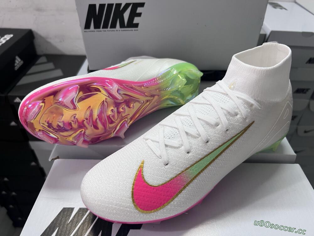 Unisex Nike Air Zoom Mercurial Superfly 10 Elite FG Firm Ground High-Tops Football Boots - White/Red/Gold