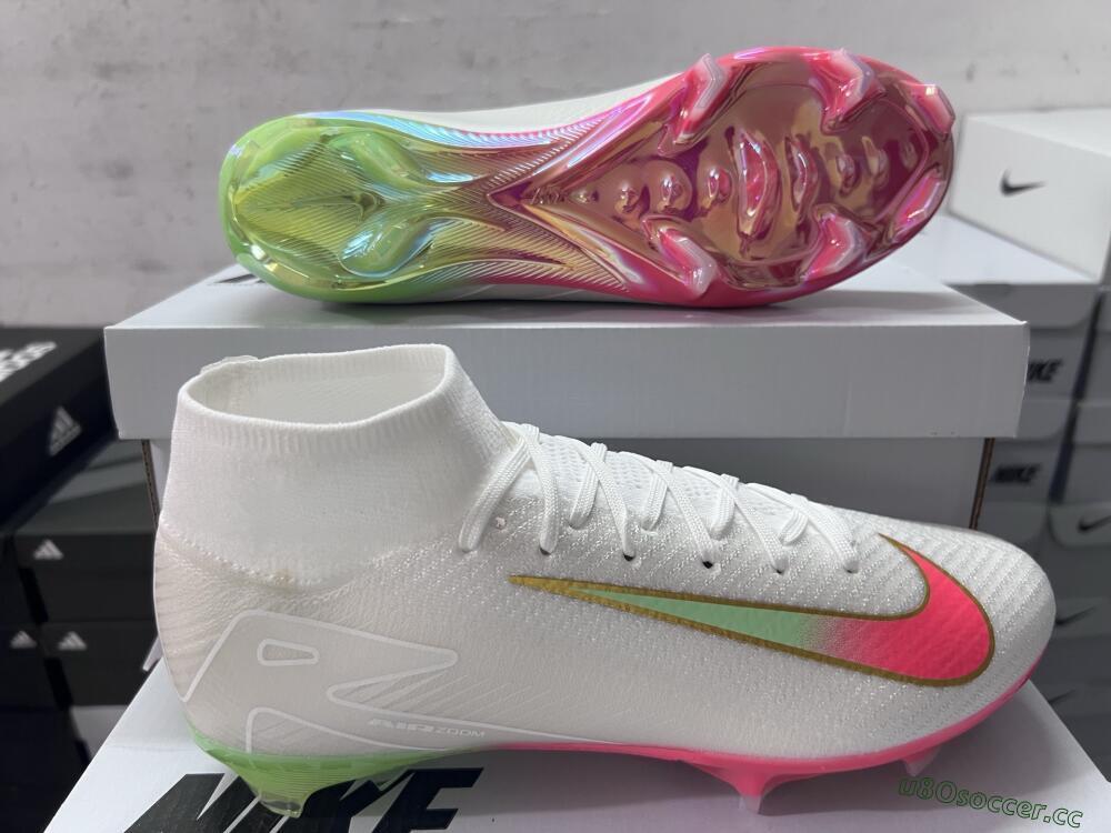 Unisex Nike Air Zoom Mercurial Superfly 10 Elite FG Firm Ground High-Tops Football Boots - White/Red/Gold