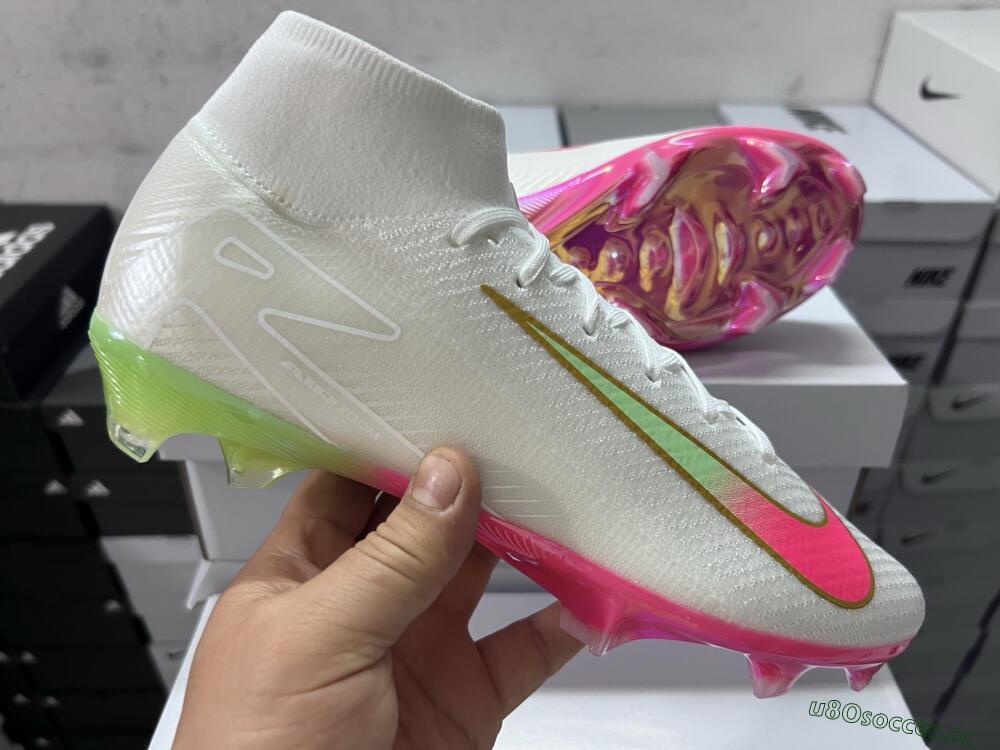 Unisex Nike Air Zoom Mercurial Superfly 10 Elite FG Firm Ground High-Tops Football Boots - White/Red/Gold