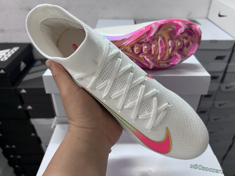 Unisex Nike Air Zoom Mercurial Superfly 10 Elite FG Firm Ground High-Tops Football Boots - White/Red/Gold