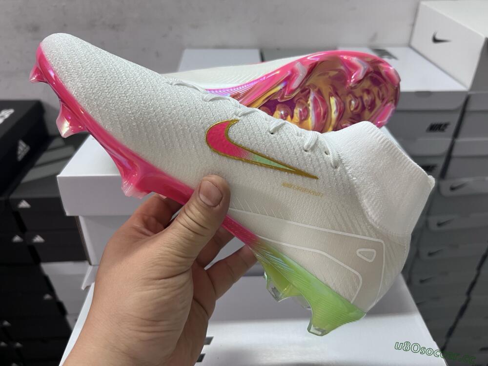 Unisex Nike Air Zoom Mercurial Superfly 10 Elite FG Firm Ground High-Tops Football Boots - White/Red/Gold