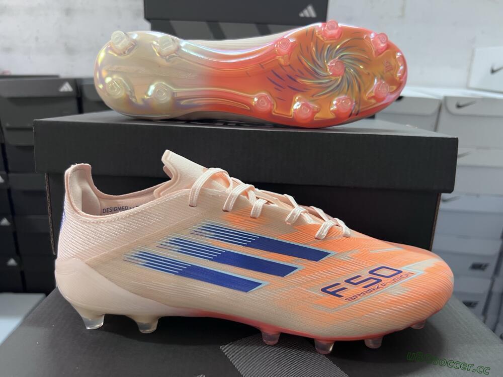 Men's Adidas F50 Elite FG Firm Ground Low-Tops Football Boots - Pink/Orange/Blue
